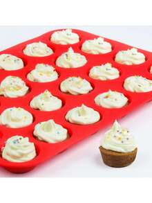 1pc Mini Silicone Muffin Baking Pan, 24-Cup Paper Cupcake Tray, Non-Stick Silicone Baking Mold, Suitable For Making Cupcakes And Mini Cakes - Red - View 8