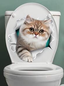 1pc 3D White Puppy Broken Wall Pattern Sticker, PVC Self-Adhesive Bathroom Wall Decal