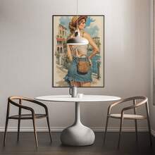 1 Pc Canvas Painting,Woman, Straw Hat, Backless Top, Denim Skirt, Cross - Body Bag, Waterfront, Buildings, Illustration Lily Flower, Art Nouveau, Wall Art, Framed Painting, Interior Decor, Armchair, Floor Rug,Wood Framed Painting (1) Thickness 2.5 Cm/ 1 Inch-Home Decoration For All Occasions,Ideal New Year, Valentine's Day,Thanksgiving,Easter,Christmas Gift,Room Decoration Aesthetic,Wall Decoration Art,Perfect Gift,Autumn And Winter Wall Decoration,Living Room Decoration, Bedroom Decoration, Kitchen Decoration, Entry Decoration, Bathroom Decoration, Direct Wall Painting, High Quality Wall Painting Poster,Modern Home Decoration Stretched And Framed Ready To Hang - Mint Blue - View 10