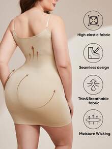 Women's Plus Size Tummy Control Dress Seamless Shapewear Slip Dress Adjustable Strap Shapewear Skirt - Apricot - View 4