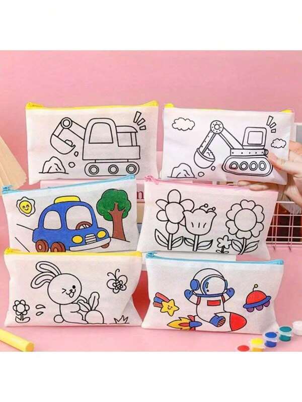 24 Pieces Of Creative Colored Cartoon Non-Woven Hand Drawn Pencil Case - Colorful Graffiti Design (For Architecture, Mermaids, Animals) Suitable For Batik Party Bag Supplies, Party Gifts, Small Gifts And Decorations, Party Event Gifts, Study Supplies, Graduation Supplies (Colors And Styles Are Random)