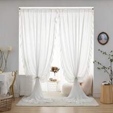 1入法式浪漫白色復古皺邊半透明紗簾,適用於臥室/客廳 - 白色 - 查看 4