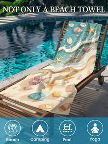 1 pieza Toalla de playa estampada, Toalla de baño con patrón de organismos marinos, Toalla de baño de estilo de moda, Toalla de baño super absorbente para baño, natación, fitness, yoga