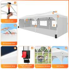 tooluck 10x30ft Pop Up Canopy Tent Gazebo For Parties With 5 Sidewalls Push Center Lock & Air Vent Waterproof & UPF50+ Gazebo Outdoor Tent For Party Wedding BBQ With 4 Sandbags 8 Stakes & 16 Ropes,White - 白色 - 查看 6