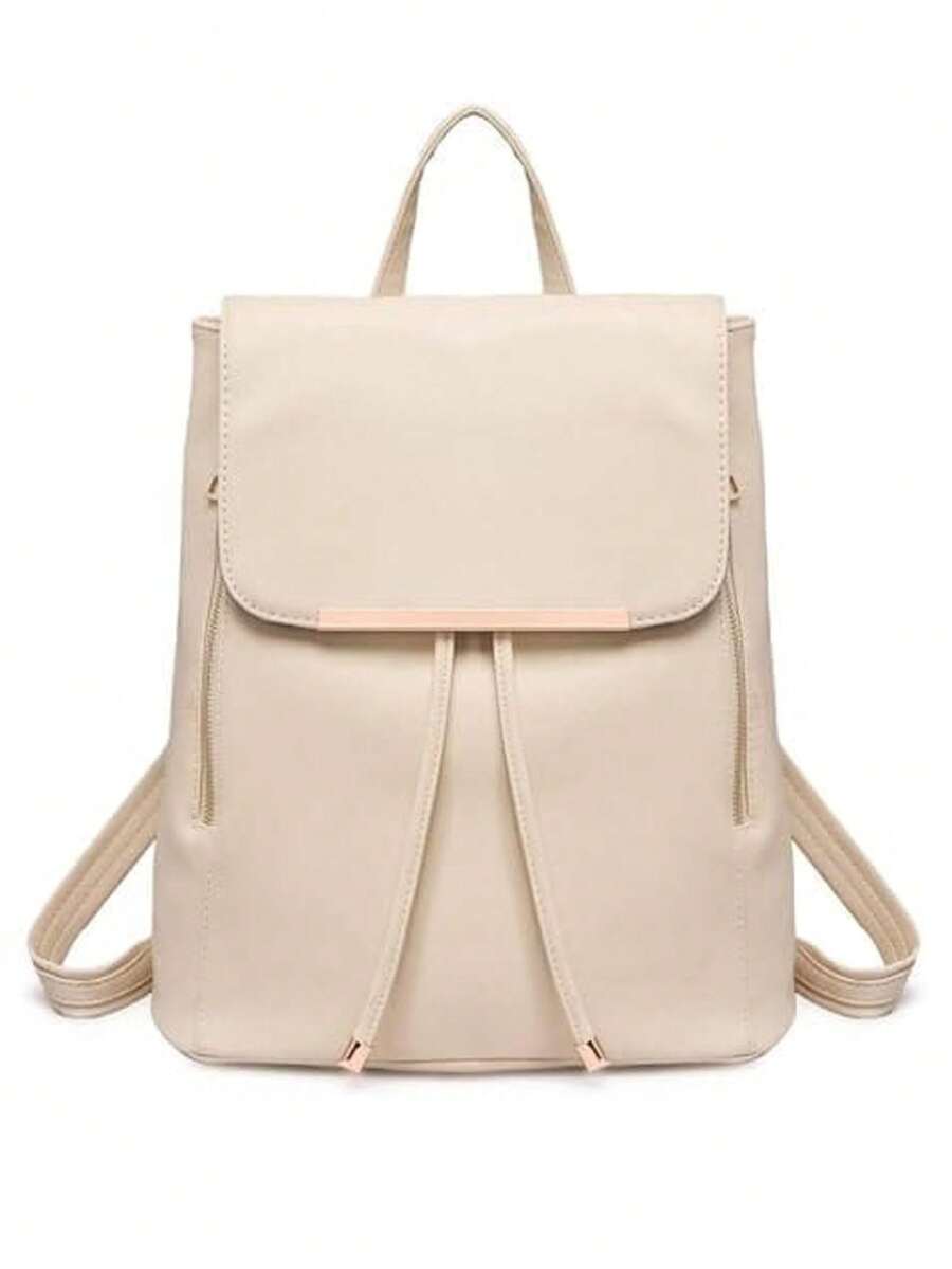 Backpack Womens With Long Purse Fashion Backpacks Beige Backpack Ladies PU Leather Waterproof Daypack Medium School Work Travel - Apricot - View 1