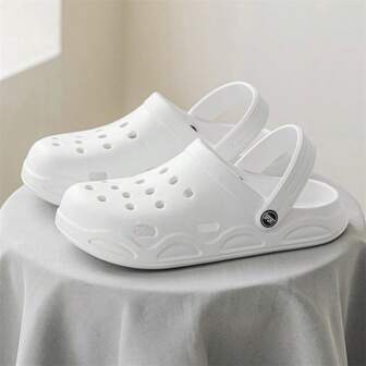 New Summer Hollow Men's Sandals, Non-Slip Thick Bottom Closed Toe Beach Slippers, Unisex Casual Outdoor Slides, Lightweight And Comfortable