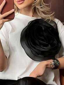 1pc Oversized Fabric Flower Brooch With Rhinestones, Elegant Accessory For Decorating Dresses, Suits, Jackets To Add Beauty To Your Outfit - Flower - View 3