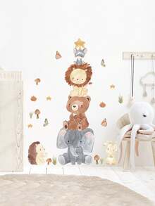 1 Set Cartoon Elephant, Lion, Giraffe, Star, Moon Wall Decals, Decorative Peel And Stick Wall Sticker For Kids Room - Multicolor - View 4