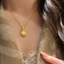 1pc Stainless Steel Micro-Inlaid Zirconia Hollow Shell Pearl Necklace - Yellow Gold - View 3