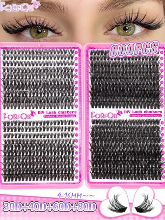 FQBFQB 800 piezas Extensiones de pestañas en racimos rizados, pestañas individuales esponjosas de 9-16 mm, 30D, 40D, 60D, 80D, de arcoiris, resistentes al agua, naturales, para hacer DIY en racimos, con banda suave y delgada para cualquier estilo, set de regalo exquisito, bello regalo, regalo de Año Nuevo, boda, festival de música, Día de Acción de Gracias