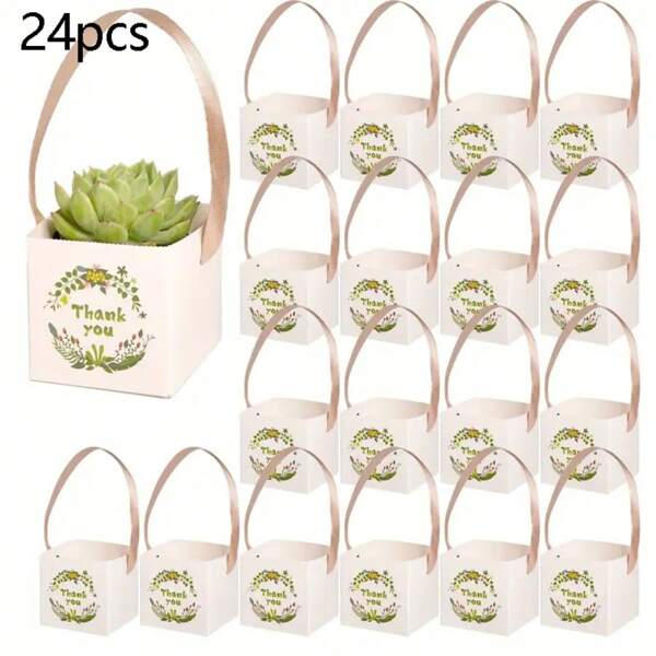 24 Peças Caixas de Presente para Embrulhar Suculentas, Adequadas para Vasos de 5,99 cm, Caixa de Presente de Papel Kraft Mini para Suculentas com Alças para Casamento, Aniversário, Festa de Plantas Suculentas, Lembrancinhas para Convidados