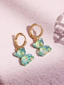 1 Pair Fashionable Cute Playful Resin Shiny Bear Dangle Earrings, Versatile For Daily, Party, Commute, Holiday, Women