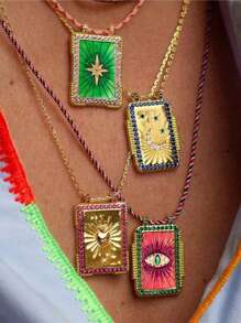 1 Stück Tarot Karten Halskette mit Anhänger, Sonne, Mond, 8-zackiger Stern, Herz, Planet, Wüsten-Stil Choker für Frauen