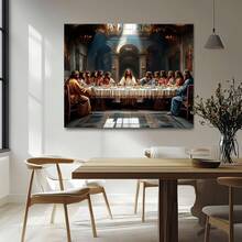 1PCS Framed Art Jesus Last Supper Canvas Wall Decor, Bible Story Christian Jesus And Twelve Apostles Painting Picture, Christian Wall Religious Print Artwork, Home Office Decoration, Suitable For Prayer Room, Bedroom, Living Room, Dining Room, Bathroom, Study, Kitchen, Apartment, Office, Hotel, Bar, Studio, Dressing Room, Corridor Wall Background Decoration - 彩色 - 查看 3