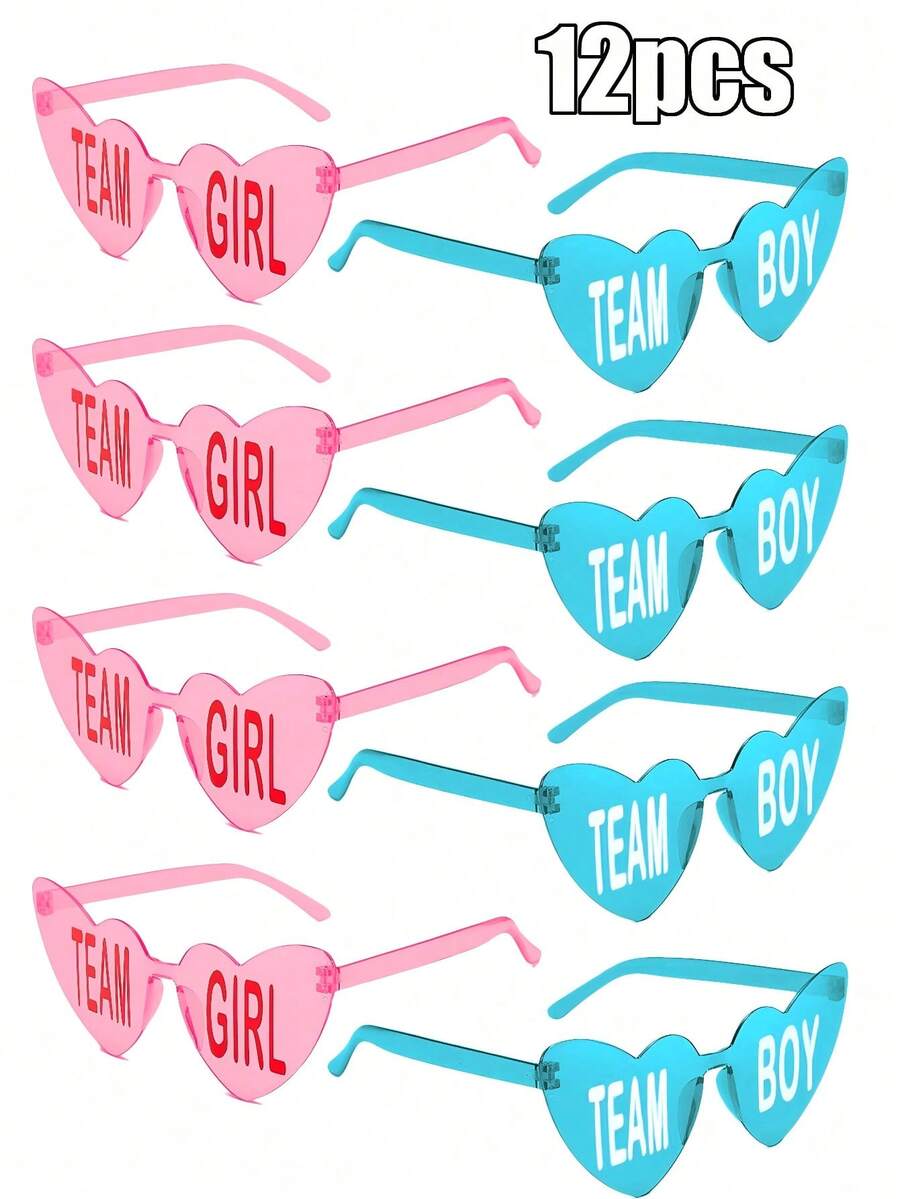 12pcs-Baby Shower Gender Reveal Glasses Blue And Pink Sunglasses Frameless Team Girl And Team Boy Decor For Gender Reveal Party - Multicolor - View 1