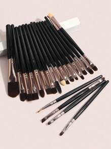 20pcs Professional Eye Makeup Brush Set Including Foundation Brush, Eyeshadow Brush Set, Face Detail Brush, Eyelash Curler, Eyebrow Brush, Suitable For Liquid Cosmetics