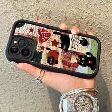 Cute Cat Pattern Phone Case, Anti-Drop Cellphone Protective Case, Total Protective Shockproof Mobile Phone Cover For IPhone 11 12 13 14 15 16 Series - 黑色 - 查看 6