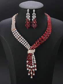 3 Stücke/Set Luxus Kubikzirconia Schmuck Halskette & Ohrringe, modische personalisierte Halskette zum Abendkleid, Valentinstag, Feiertagsgeschenk