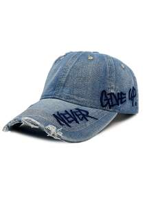 1pc New Distressed Frayed Embroidered Letter Baseball Cap, Fashion Versatile Sunshade Hat
