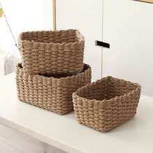 1pc/3pcs Woven White Storage Basket, Multipurpose Organizer Bin For Toys, Cosmetics, Foldable Storage Basket, Desktop Sundries Storage Box, Fabric Storage Container, Basket, Storage Basket, Car Accessories, Kitchen, Bathroom Organizer, Kitchen Accessories, Room Decor, Home Decor, Geometric Woven Boho Baskets, Wood Rattan Plant Pot Holders, Natural Mix Rope Decor For Coastal Vibes Outdoor Spaces - Camel - View 5