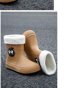 Botas de lluvia cortas para mujer, nuevo estilo, además de botas de lluvia de terciopelo desmontables, zapatos de agua para exteriores, zapatos de goma antideslizantes, impermeables, ligeros y de moda. - Negro - Ver 5