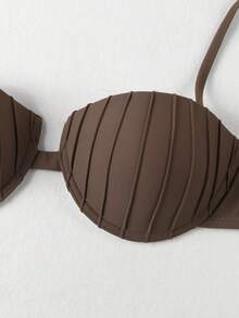 European & American Style Bikini 3 Piece Sexy Shell Swimsuit And O Ring Long Skirt Brazilian Biquini High Split Beachwear Vacation Outfit - 巧克力棕 - 查看 7