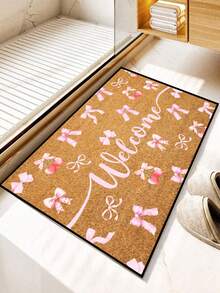 1 Stück Schleifen-Kirsch-Muster Willkommens-Fußmatte, einfacher Stil Innen- und Außen rutschfeste Matte, maschinenwaschbar aus Polyesterfaser, geeignet für Küche, Esszimmer, Flur, Bad, Schlafzimmer, Außenbereich, Eingangsbereich, Heim- und Raumdekoration, für alle Jahreszeiten - Pink - Übersicht 3