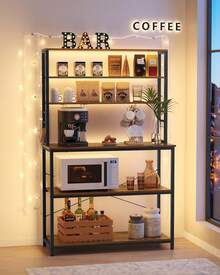 VASAGLE Kitchen Storage Rack, Coffee Bar, Baker's Rack, Total 6 Shelves And 6 Hooks, For Microwave, Steel Frame, Industrial, 40 X 100 X 167 Cm, Rustic Brown And Ink Black - Rust Brown - View 2
