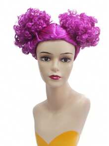 Lockige, bunte Clown-Explosion Perücke, einzigartiges Design mit doppelten Dutt-Frisur, lustige Kostümperücke für Partys - Verschiedenfarbig - Übersicht 13