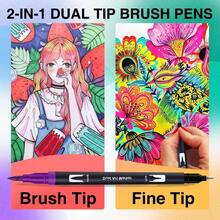 24 Colors Colouring Pens Dual Tip Brush Pens, Felt Tip Pens For Adults, Brush Marker Pens For Colouring Book Journal Drawing Lettering Sketching Back To School - 24colors - View 7