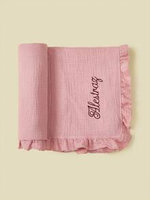 1pc Pink Floral Trim Baby Swaddle Blanket, Personalized Embroidery Name, Custom Children Throw Blanket, Monogrammed Nursery Bedding - Pink - View 6