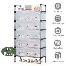 NetHong 4/5/6/7 Tier Cabinet Storage Organiser Shoe Rack Stand Holder W Dust-Proof Cover,Doorway Simple Shoe Rack,Space Saving Storage Rack,Hallway Aisle Entryway Storage Shoe Cabinet,Easy Installation - Black - View 15