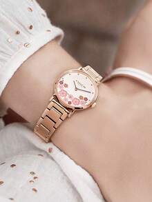 Coach Women's Rose Gold-Tone Quartz Bracelet Watch With Flower Pattern Dial Watch Elegant And Unique Ladies Stainless Steel Round Case Watch 30m Waterproof Watch,14503767 - Gold - View 8