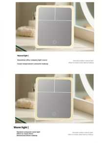 1 pièce Miroir de maquillage LED portable, surface de miroir transparente, fonction loupe, grand miroir de maquillage de table de toilette, décoration de bureau pour dortoir d'étudiant, cadeau pour les filles, trois couleurs de lumière