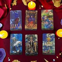 78 szt. świecących kart tarota, przenośna talia kart tarota do wróżenia, prezent wielkanocny, świąteczny, halloweenowy, angielskie karty tarota, papierowe karty do gier planszowych, wróżenie tarota, rodzinne spotkania, impreza przyjaciół, zajęcia na świeżym powietrzu - Jasny Tarot - Zobacz 7