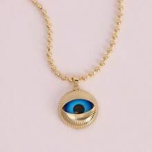 1pc Fashion Round Turkish Evil Eyes Pendant Necklace For Women Men Jewelry Gold Color Bead Chains Necklaces Gifts ﻿