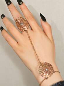 1pc Bohemian Style Hollow Rhinestone Flower Dreamcatcher Web Design Finger Ring Bracelet, Alloy Material Suitable For Men And Women, Daily Casual, Shopping, Party, Dancing, Fashion Accessory, Gift