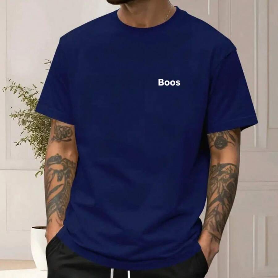 Men's T-Shirt Short Sleeve 100% Cotton Summer - Navy Blue - View 1