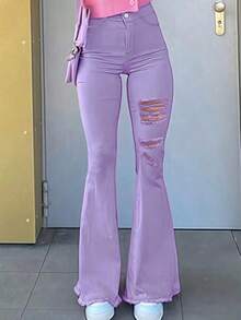 Women's Jeans, Y2K Fashion Women's Wear, Flared Pants, Fashionable And Sexy, Form-Fitting Skinny Jeans, Mid-Waist > No Elasticity, Cocktail Party, Party, Christmas, Nightclub, Banquet, Film Festival, Cinema, Dance Party, Cocktail Party, Bar, Wedding, Graduation Ceremony, Back-To-School, Birthday Party, Rebellious Girl, Festival-Themed Party, Outwear, Street Fashion, Fashion Show, Date, Easter, Going Out To Work At University, School, Village, Concert, Street Girl, Young Girl, Country Outfits For Women, Best Outwear For Women, Women's Vacation Clothing, Country Concert Outfit, Country Outfits For Women, Streetwear, Concert Outfit For Women, Boho Women's Clothing, Country Concert Outfit, Concert Outfits, Vaquera Outfit, Y2k Clothes, Women's Club Outfits, Y2k Women's Clothes, Women's Clothing, Country Concert Outfit For Women - 紫色 - 查看 5