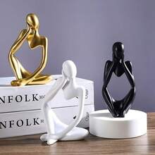 Thinker Statue Trio Plaster Sculpture Nordic Abstract Modern Home Decor Office Living Room Ornament - 黑色 - 查看 10
