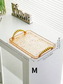 1 件带手柄的矩形托盘，轻巧奢华风格，亚克力材质，耐用，蛋糕盘，可容纳茶杯、玻璃杯、餐具，商用矩形水果托盘，透明水波纹 - 透灰 - 查看 2