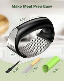 Vantic Garlic Press Rocker - Stainless Steel Garlic Mincer Garlic Crusher, New Innovative Garlic Chopper With Peeler And Scraper For Smash Garlic - màu đen - Xem 6