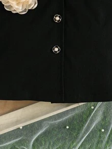 Young Girls Elegant & Chic Embroidered Collar Suit Style Dress, Formal Occasion Outfit - Black - View 6