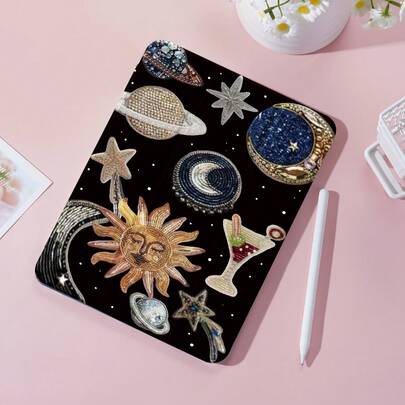 1 件印象派星空元素图案平板保护壳，兼容 iPad 10.2 英寸、iPad Pro 11 2021/2020/10th Gen、iPad Mini 4/5/6、Galaxy Tab A8 10.5 英寸 2022、Matepad 10.4/Tab，带铅笔槽，防摔，平板电脑支架保护套