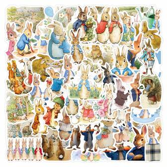 55pcs/Pack Rabbit Vintage Romantic Fashion Aesthetic Sticker, Cute Cartoon Fun Aesthetic Label Stickers For Scrapbooking, Self-Adhesive Stationery Sticker For Card, Envelope, Guitar, Instrument Decor, Gifts For Holidays, Teenagers Party, Motivational Reward, New Year Winter
