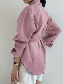 Ladies' Casual And Fashionable Simple Solid Color Shoulder Loose Wrapped Knotted Shirt For Spring And Autumn Styles