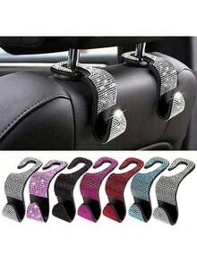 1 pieza Gancho colgador de automóvil con incrustaciones de diamantes para asiento trasero, accesorios creativos ocultos - Negro - Ver 12
