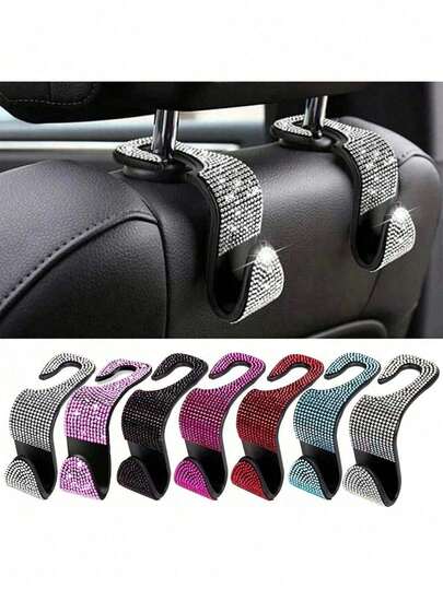 1 pieza Gancho colgador de automóvil con incrustaciones de diamantes para asiento trasero, accesorios creativos ocultos