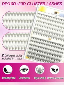 240 簇浓密卷曲分段自睫毛假睫毛，个人 DIY 仿貂皮单簇蓬松自然柔软 D 0.07 毫米 8-12 毫米混合手动睫毛延长，带粘合剂密封和镊子，适合日常化妆、派对、婚礼、旅行