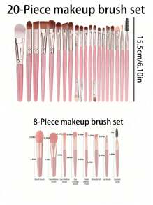 20pcs Professional Eye Makeup Brush Set Including Foundation Brush, Eyeshadow Brush Set, Face Detail Brush, Eyelash Curler, Eyebrow Brush, Suitable For Liquid Cosmetics